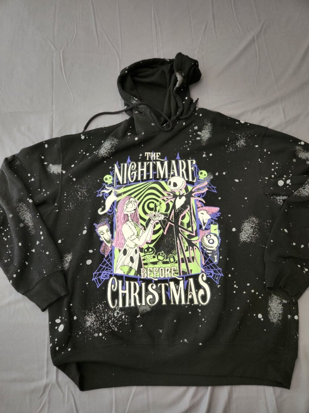 Disney The Nightmare Before Christmas Bleach Splatter Hoodie Jack & Sally